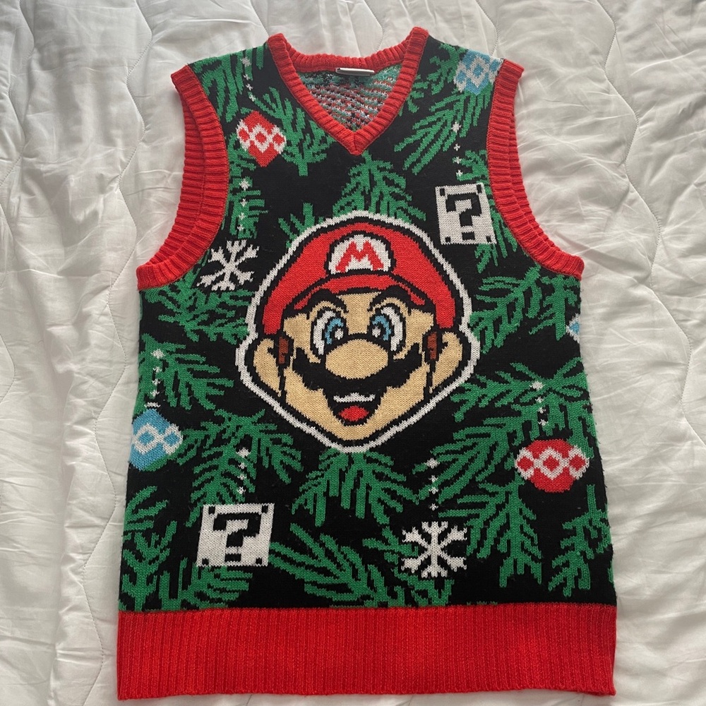 Nintendo Super Mario Holiday Christmas Knit Sweater Vest